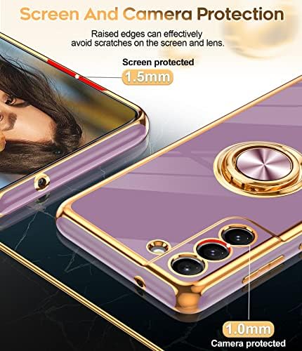 Leyi for Samsung Galaxy S21 Fe 5g Case עם מגן מסך זכוכית מחוסמת [2 חבילה] 360 ° מחזיק טבעת סיבוב עילון